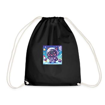 Space Kitty im All mit Rakete und Tasche - Turnbeutel - Schwarz - Vorne