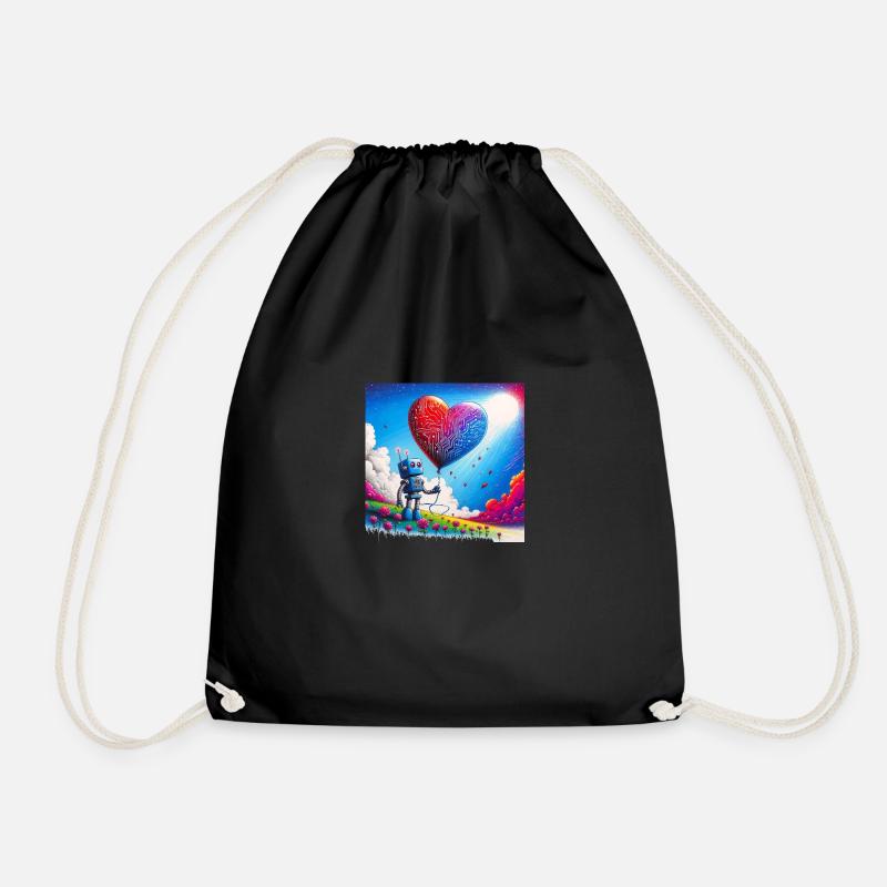 Robot with a heart balloon - Drawstring Bag - black