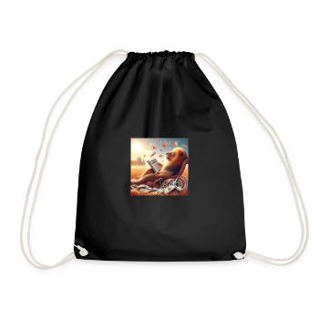 Automatic Earning - Lion 1 - Drawstring Bag - black - Front