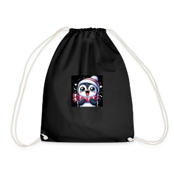 Penguin cute with scarf and cap in winter - Drawstring Bag - black - Front