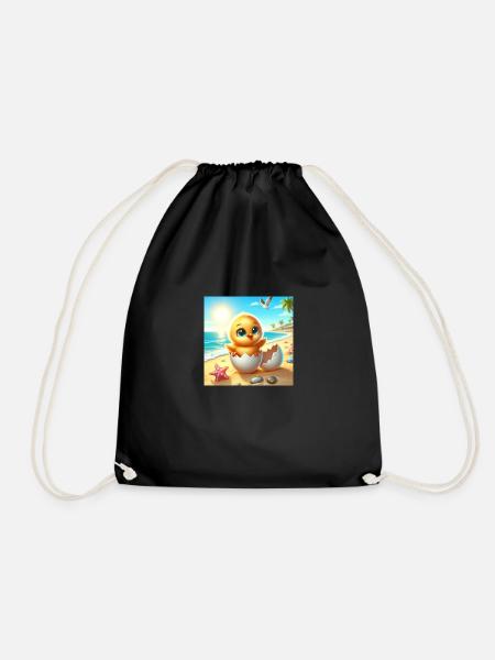 Sweet Küken schlüpft aus einem Ei am Strand - Turnbeutel - Schwarz