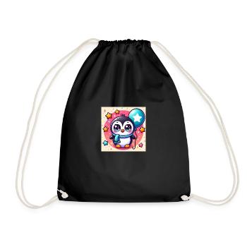 Cute penguin with scarf, balloon and stars - Drawstring Bag - black - Front