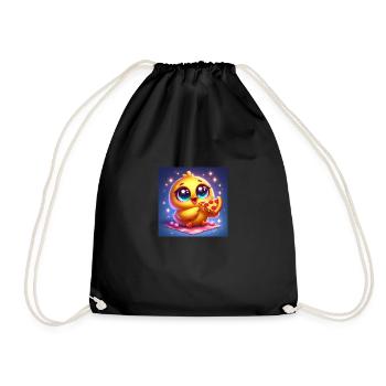 Poussin mignon avec de grands yeux mangeant de la pizza - Sac de sport léger - noir - Devant