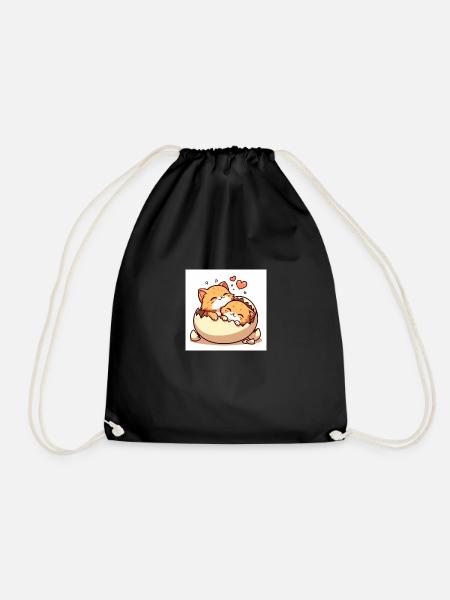 Cute kittens cuddling in an egg - Drawstring Bag - black