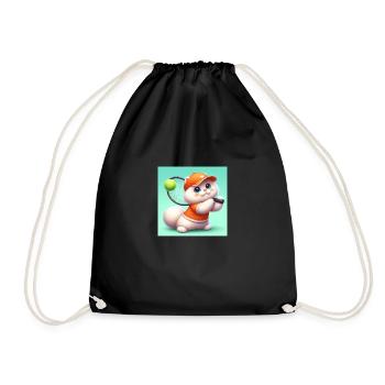 Fluffy cat playing tennis - Drawstring Bag - black - Front