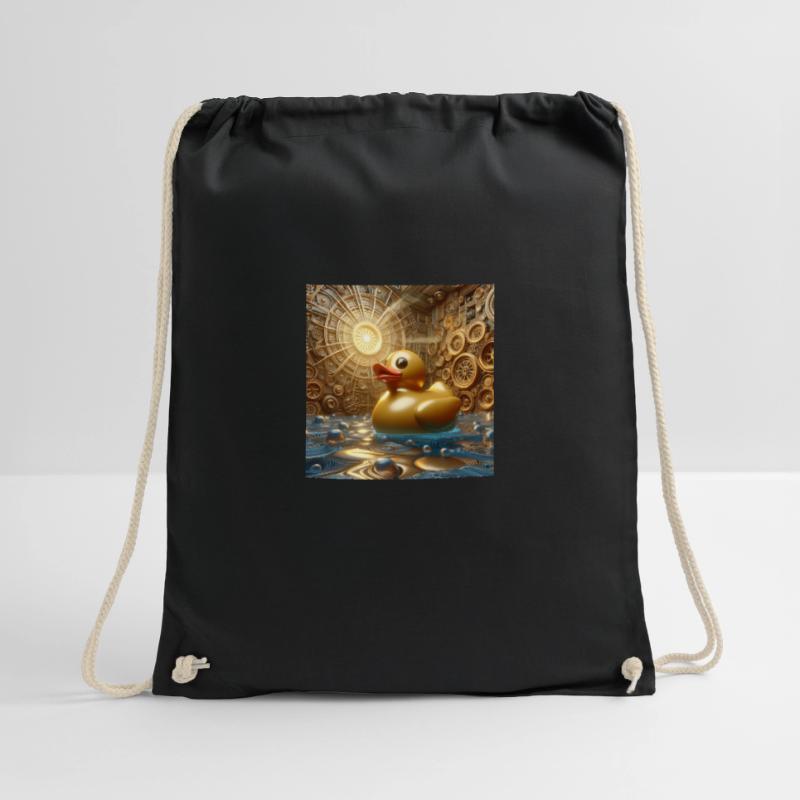 Bath Duck in Gold in Risograph Hyperrealism Drawstring Bag