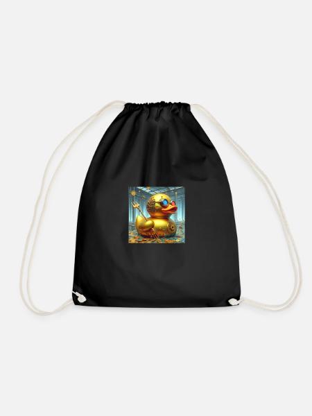 Bathing Duck Gold Surreal Steampunk Abstract - Drawstring Bag - black