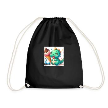 Dino green with cream cone and roller - Drawstring Bag - black - Front