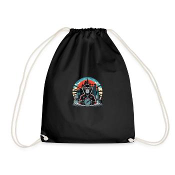 Retro Industry Groove: The Monkey on the Drums - Drawstring Bag - black - Front