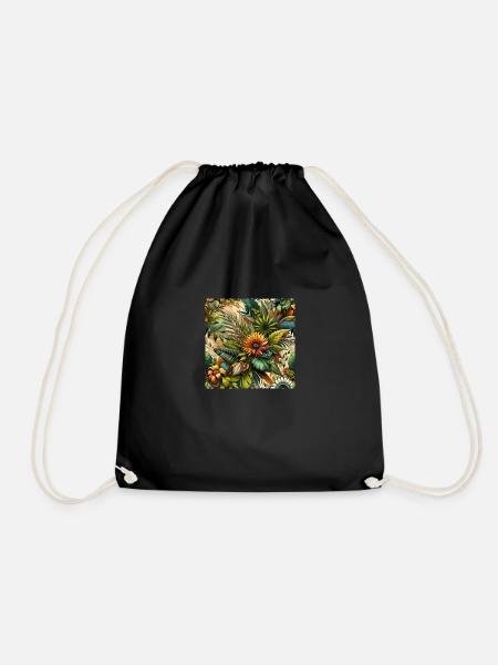 Vibrant Botanical Extravaganza - Drawstring Bag - black