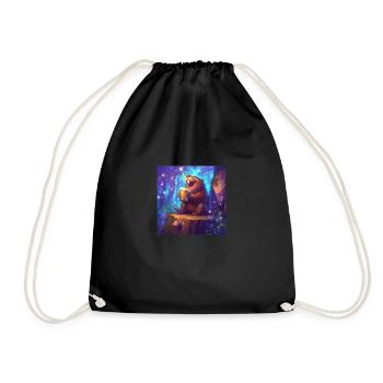 Beer-drinking beaver - Drawstring Bag - black - Front