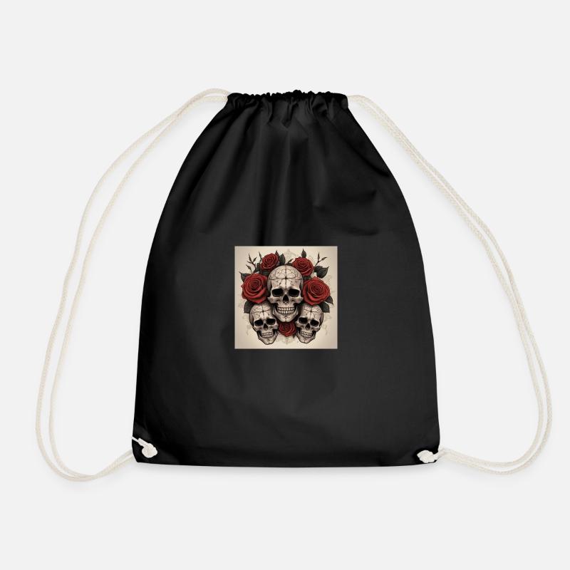 Lifelike Vision skulls and roses - Drawstring Bag - black