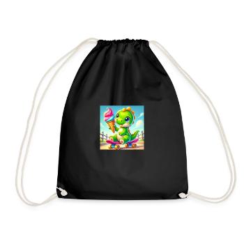Dino with cream cone sitting on a skateboard - Drawstring Bag - black - Front