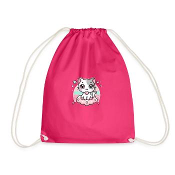 Katze im Kawaii-Stil - Turnbeutel - Fuchsia - Vorne