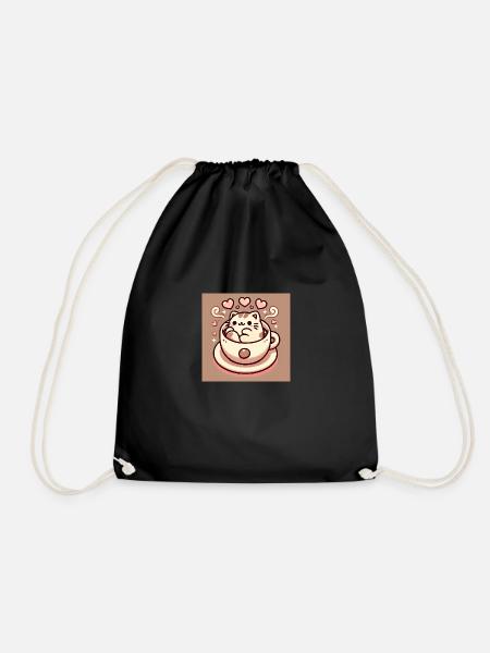 Cat in Cup Coffee - Drawstring Bag - black