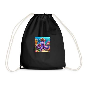 Squid with a funny snail in the reef - Drawstring Bag - black - Front
