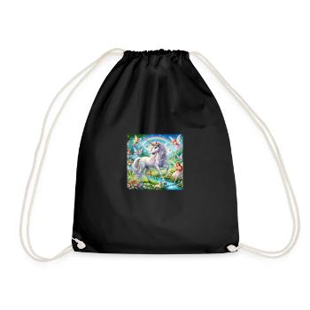 Unicorn with elves in a fantasy landscape - Drawstring Bag - black - Front