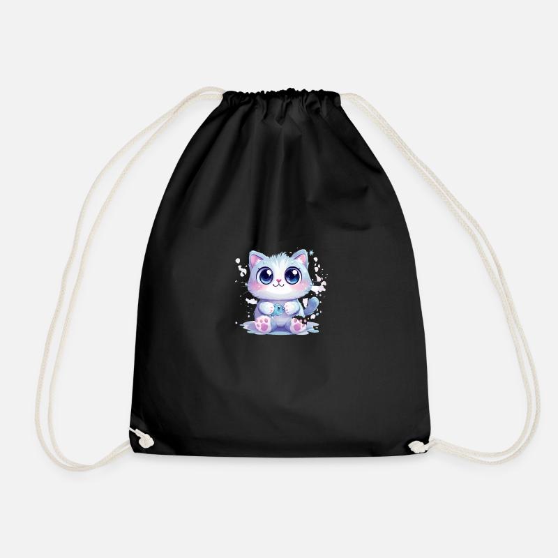 Cat - Drawstring Bag - black