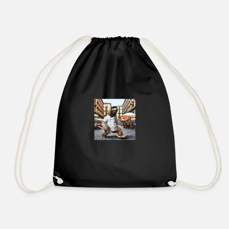 Sloth pizza maker Pizza maker Naples - Drawstring Bag - black
