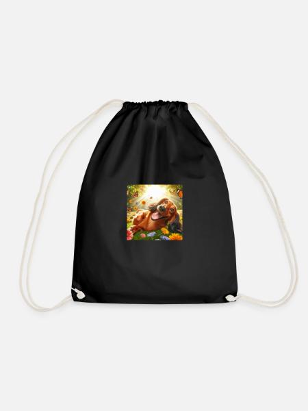 Happy playful dachshund in the sun - Drawstring Bag - black