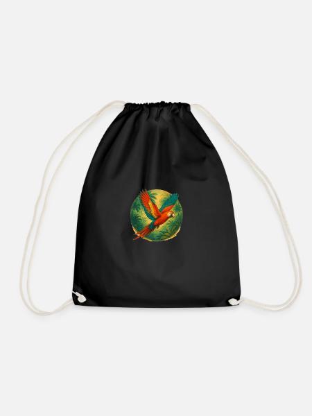 Tropic Flight – Parrot in the Jungle - Drawstring Bag - black