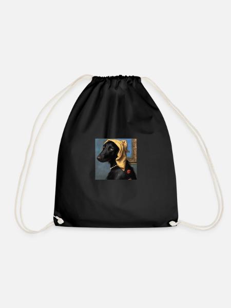 Flat Coated Retriever mit Perlenkette - Turnbeutel - Schwarz