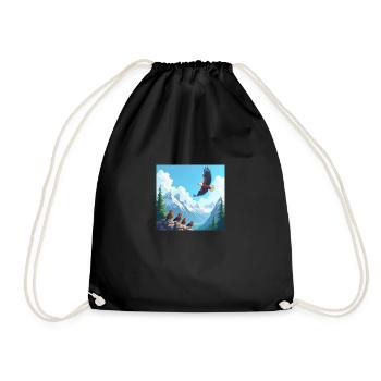 Majestic eagle over the mountains - cartoon - Drawstring Bag - black - Front