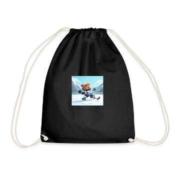 Polar bear playing hockey in winter - Drawstring Bag - black - Front