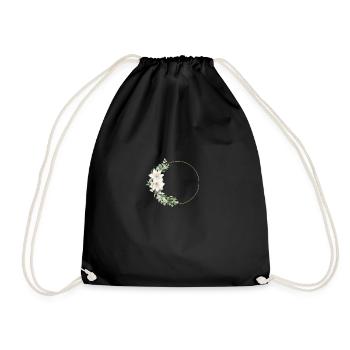 Modern Pastel Boho Flower Circle customizable - Drawstring Bag - black - Front