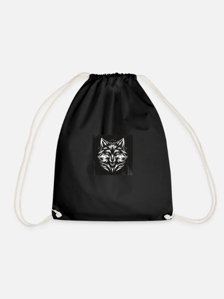 the white wolf - Drawstring Bag - black