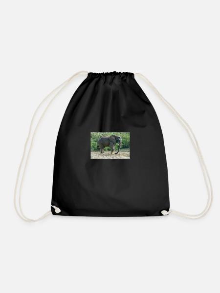 Elephant stomped its foot into the sand. - Drawstring Bag - black