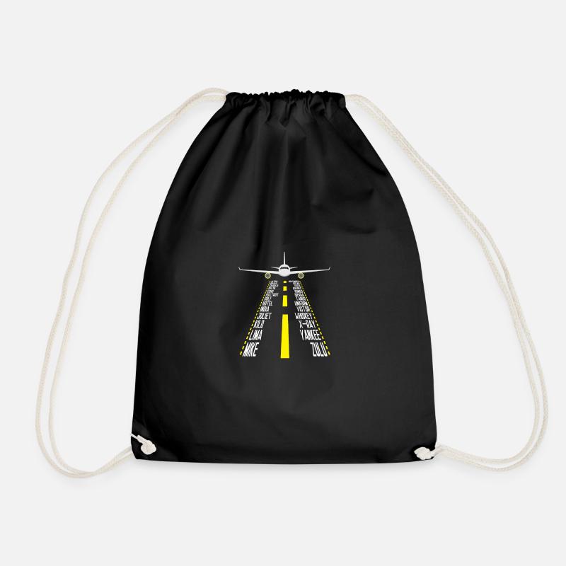 Pilot Alphabet Aviation Aircraft Gift For A Pilot - Drawstring Bag - black