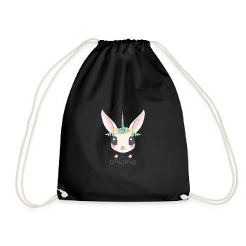 Pastel Rabbit with Floral Crown - Drawstring Bag - black - Front