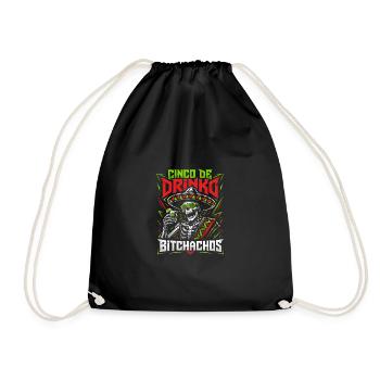 Cinco de Drinko: Hippie Skeleton and Taco - Drawstring Bag - black - Front