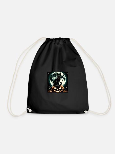 Cat and Halloween - Drawstring Bag - black