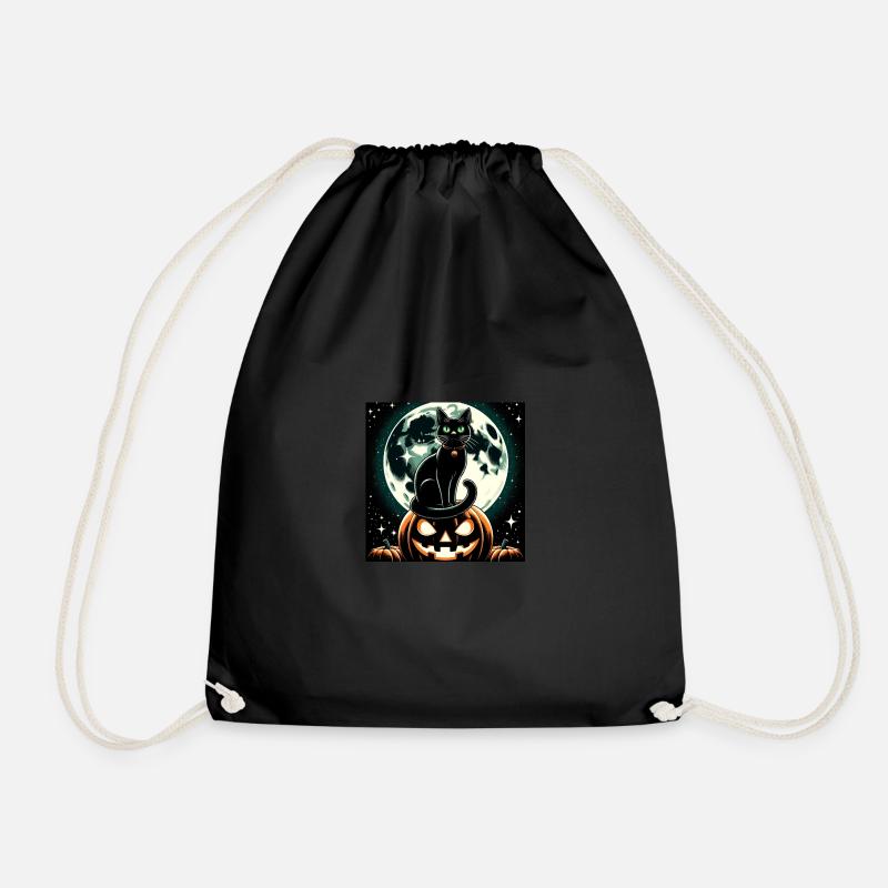 Cat and Halloween - Drawstring Bag - black