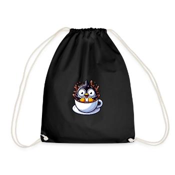 Pinguin Kaffee Kaffeetrinker liebt Koffein - Turnbeutel - Schwarz - Vorne