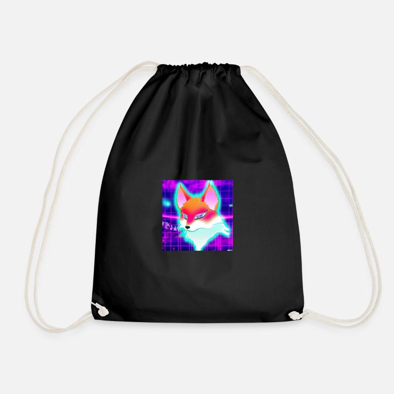 Kitsun Vaporwave Japanese Kami Vaporwave Kitsune - Drawstring Bag - black