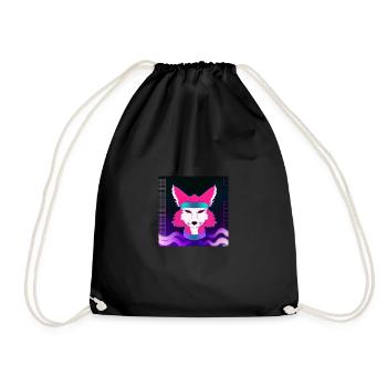 Kitsun Vaporwave Japanese Kami Vaporwave Kitsune - Drawstring Bag - black - Front