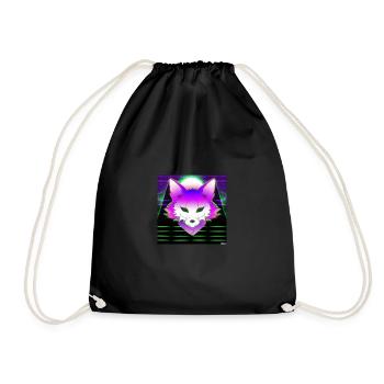 Kitsun Vaporwave Japanese Kami Vaporwave Kitsune - Drawstring Bag - black - Front
