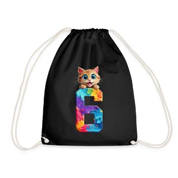 6 YEARS OLD CAT 6TH BIRTHDAY - Drawstring Bag - black - Front