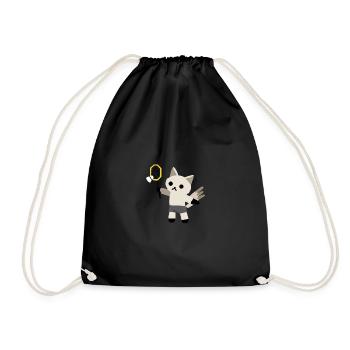 excited cat plays badminton - Drawstring Bag - black - Front