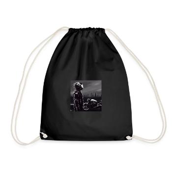 Motorcycle Pencil Drawing - Drawstring Bag - black - Front