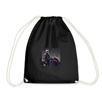 Motorcycle Pencil Drawing - Drawstring Bag - black - Front