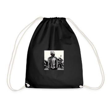 Motorcycle Pencil Drawing - Drawstring Bag - black - Front