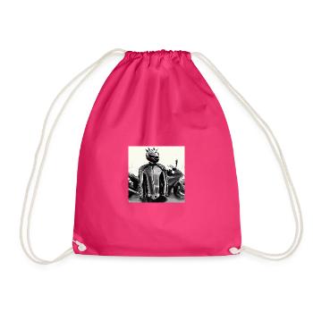 Motorcycle Pencil Drawing - Drawstring Bag - fuchsia - Front