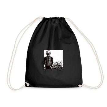 Motorcycle Pencil Drawing - Drawstring Bag - black - Front
