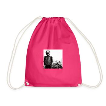 Motorcycle Pencil Drawing - Drawstring Bag - fuchsia - Front