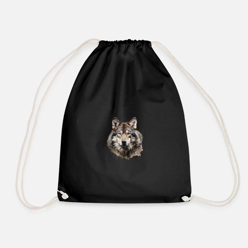 Wolf Portrait – Wild Animal Alps Design - Drawstring Bag - black