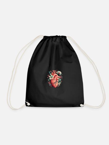 Heart Bloom Botanical - Drawstring Bag - black